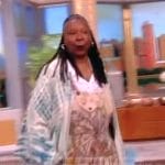 Whoopi’s pink floral print denim overalls on The View