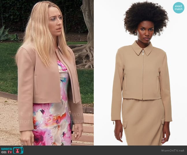 Wilfred at Aritzia Smokes Jacket in Gold Camel worn by Josslyn Jacks (Eden McCoy) on General Hospital