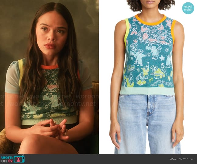 YanYan Laza Jacquard Sweater Vest worn by Minnie 'Mouse' Honrada (Malia Pyles) on Pretty Little Liars Original Sin