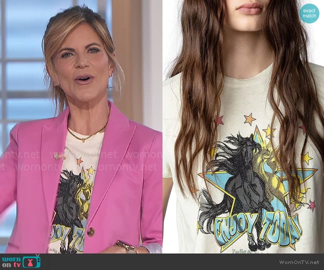 Zadig and Voltaire Zoe Cotton Horse Print Tee worn by Natalie Morales on The Talk