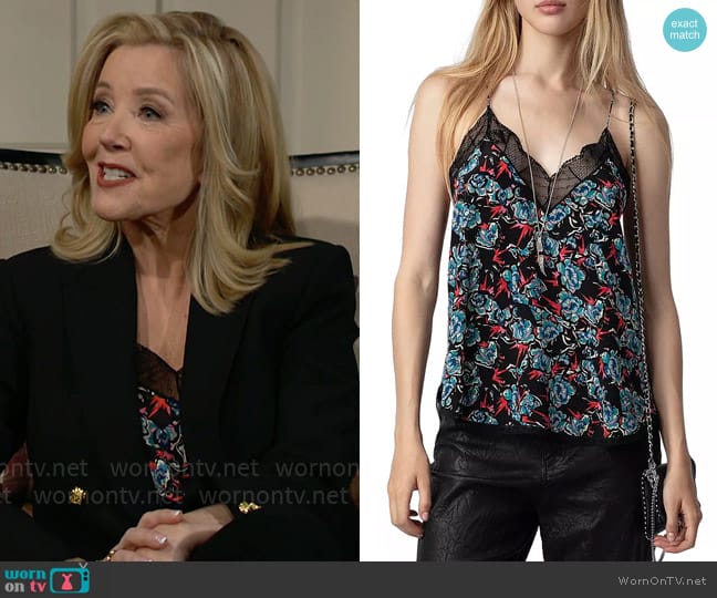 Zadig and Voltaire Christy Camisole in Noir worn by Nikki Reed Newman (Melody Thomas-Scott) on The Young and the Restless