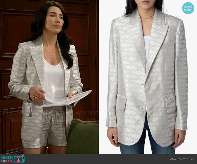 Zadig & Voltaire Vicka Jacquard Wings Blazer in Scout worn by Steffy Forrester (Jacqueline MacInnes Wood) on The Bold and the Beautiful