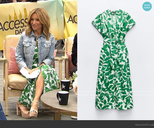 Zara Belted Printed Dress worn by Kit Hoover on Access Hollywood