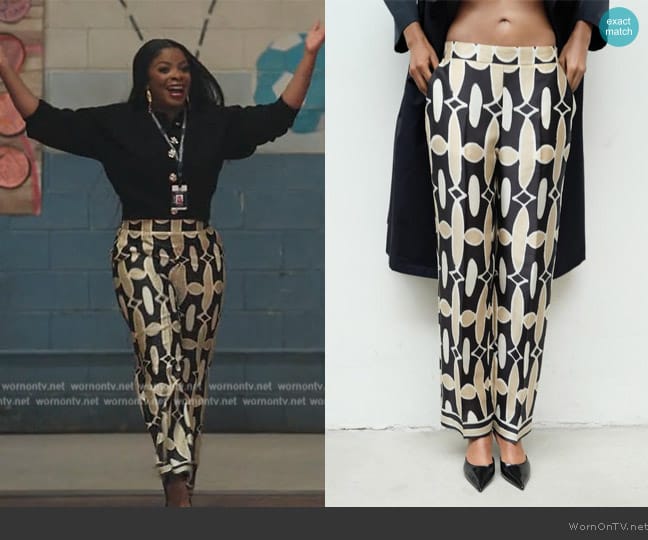 Zara Geometric Print Pants worn by Ava Coleman (Janelle James) on Abbott Elementary