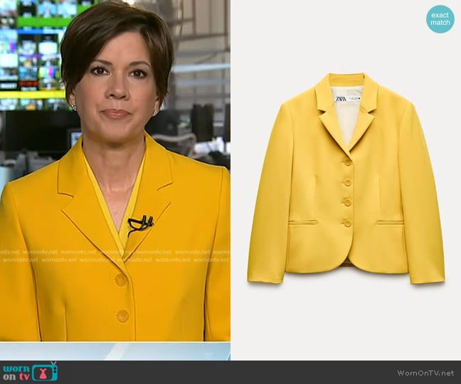 Zara Pocket Blazer in Yellow worn by Kelly Cobiella on Today