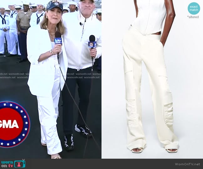 Zara Ruched Satin Effect Cargo Pants worn by Lara Spencer on Good Morning America