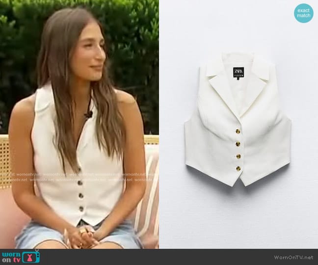 Zara Cut Out Vest in Ecru worn by Amanda Batula on Access Hollywood