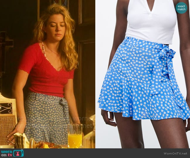 Zara Daisy Skort worn by Kelly Beasley (Mallory Bechtel) on Pretty Little Liars Original Sin