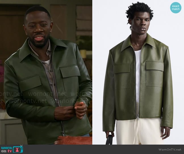 Zara Faux Leather Overshirt worn by Malcom (Sheaun McKinney) on The Neighborhood