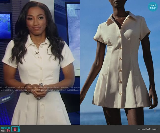 Zara Mini Shirt Dress in Ecru worn by Brittany Bell on Good Morning America