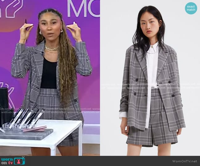 Zara Plaid Blazer and Shorts worn by Ally Love on Today