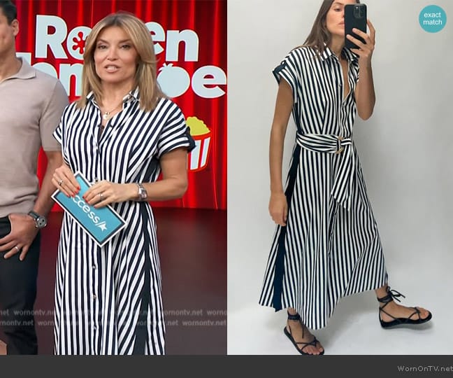 Zara Striped Linen Blend Midi Dress worn by Kit Hoover on Access Hollywood