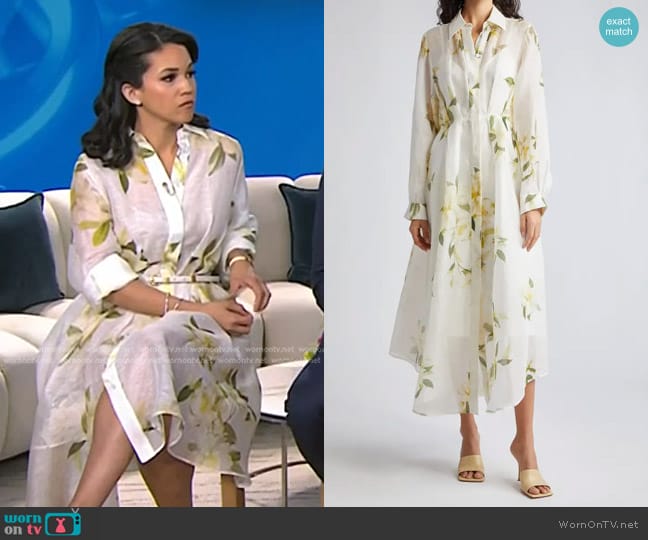 Zimmermann Harmony Floral Print Pleated Long Sleeve Linen & Silk Shirtdress worn by Laura Jarrett on Today