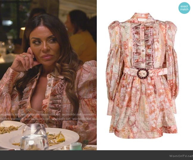 Zimmermann Kaleidoscope Tuxedo Frill mini dress worn by Dolores Catania on The Real Housewives of New Jersey