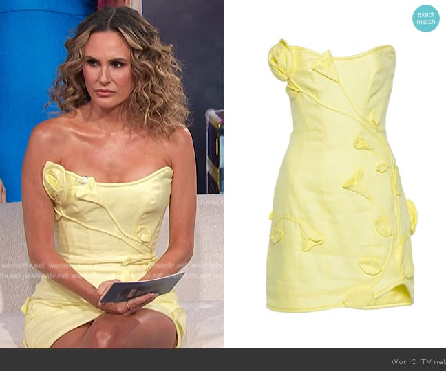 Zimmermann Matchmaker strapless appliquéd linen mini dress worn by Keltie Knight on E! News