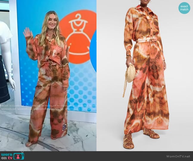 Zimmermann Vacay Tie-Dye Silk Shirt and Pants worn by Jasmine Snow on Today