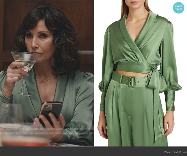 Zimmermann Wrap Silk Crop Top worn by Gina Gershon (Gina Gershon) on Elsbeth