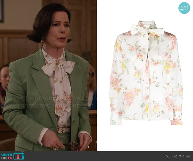 Zimmermann Floral Ramie Blouse worn by Margaret Wright (Marcia Gay Harden) on So Help Me Todd