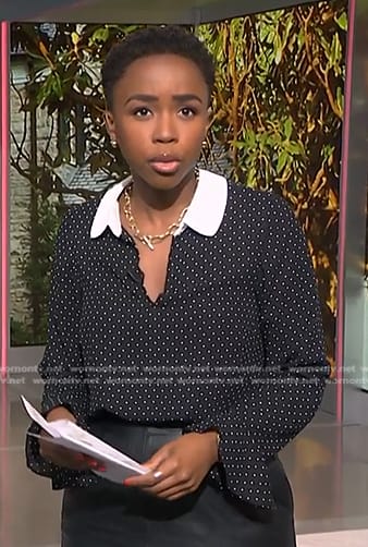 Zinhle's black polka dot collared top on NBC News Daily