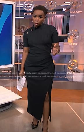 Zinhle's black ribbed button detail dress on NBC News Daily