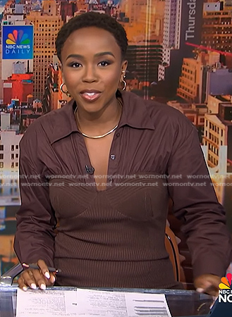 Zinhle's brown mixed media knit dress on NBC News Daily