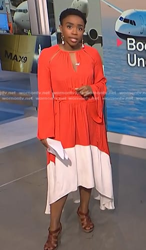 Zinhle’s red colorblock cutout dress on NBC News Daily