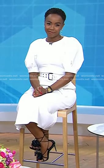 Zinhle Essamuah’s white puff sleeve belted dress on Today