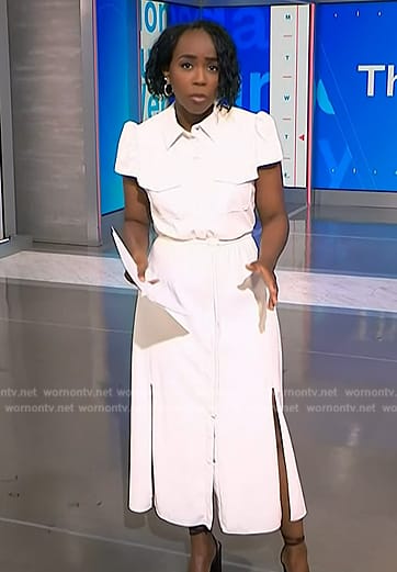 Zinhle’s white leather shirtdress on NBC News Daily