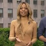 Zuri's beige ribbed twist front dress on Access Hollywood