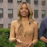 Zuri’s beige ribbed twist front dress on Access Hollywood