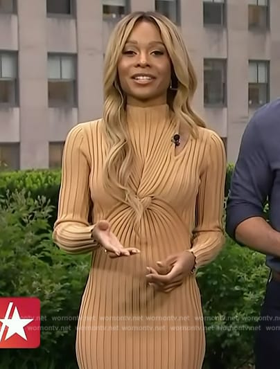 Zuri's beige ribbed twist front dress on Access Hollywood