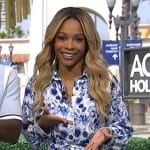 Zuri’s blue floral print dress on Access Hollywood