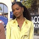 Zuri's yellow satin blouse on Access Hollywood