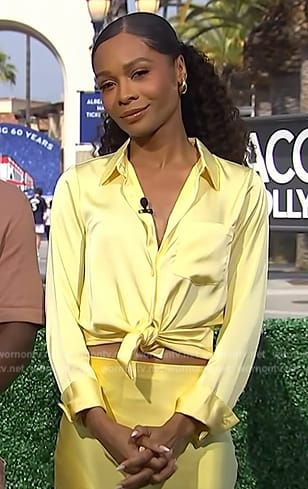 Zuri’s yellow satin blouse on Access Hollywood