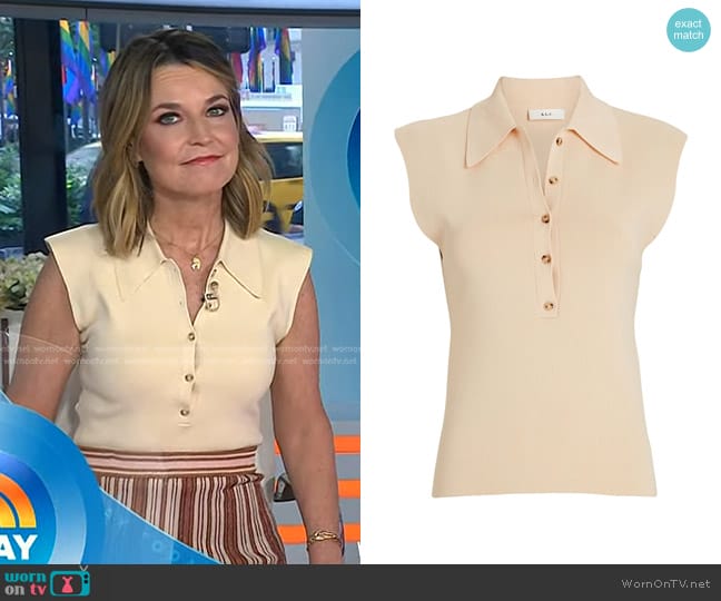 A.L.C. Taylor Rib Knit Polo Top in Chai worn by Savannah Guthrie on Today