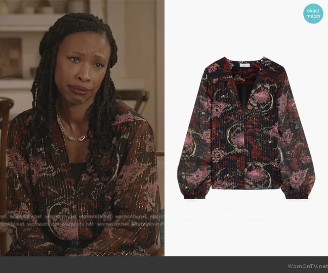 WornOnTV: Grace’s black floral metallic blouse on All American ...