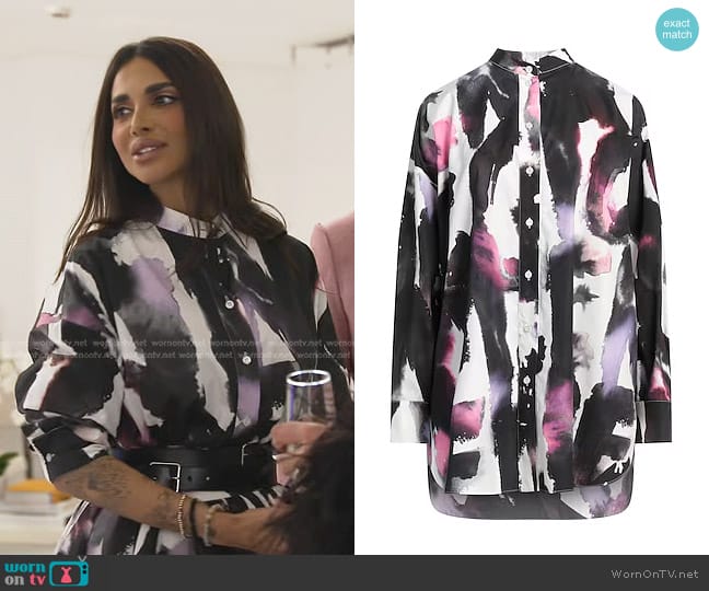 Alexander McQueen Watercolor Cotton Shirt worn by Sara Al Madani (Sara Al Madani) on The Real Housewives of Dubai