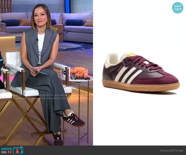 Adidas Samba OG Sneakers in Maroon worn by Eva Pilgrim on Good Morning America