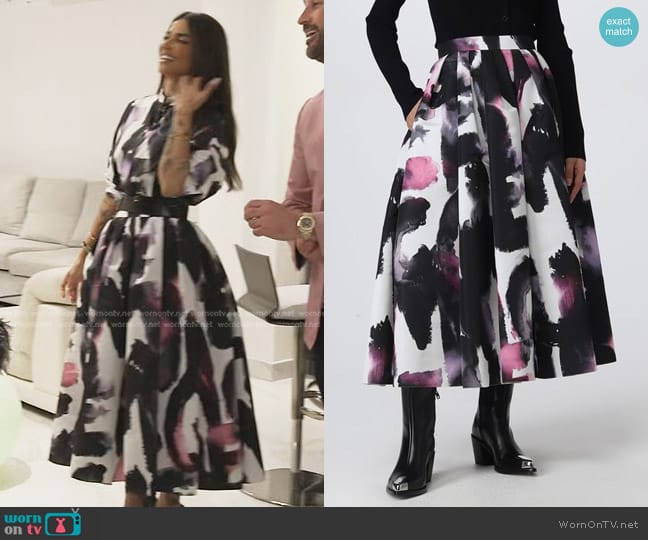 Alexander McQueen Watercolor Logo-Print Pleated Midi Skirt worn by Sara Al Madani (Sara Al Madani) on The Real Housewives of Dubai