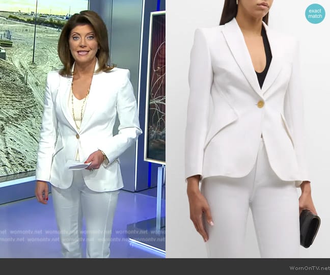 Alexander McQueen Tailored Denim Blazer Jacket worn by Norah O'Donnell on CBS Evening News