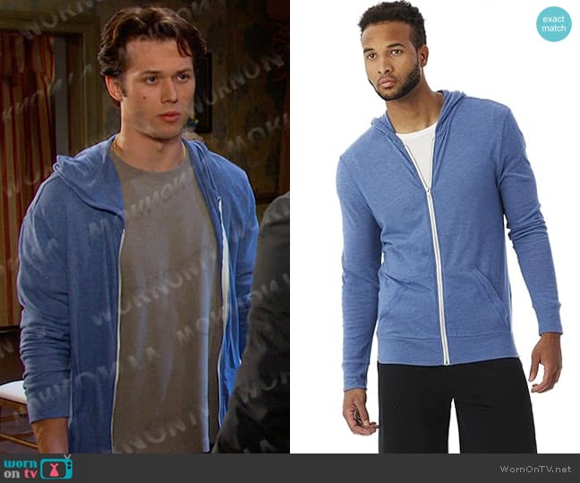 Alternative Heathered Zip Hoodie in Eco True Ocean Blue worn by  Tate Black (Leo Howard) on Days of our Lives