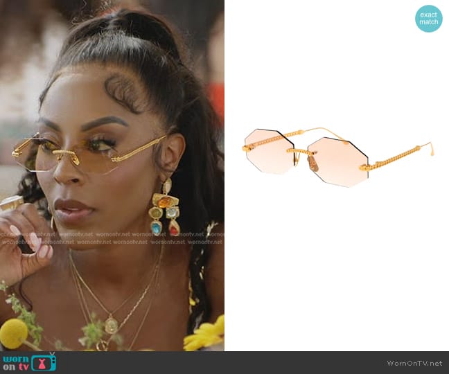 Anna-Karin Karlsson Chain Nest Sun Octagonal Sunglasses worn by Caroline Brooks (Caroline Brooks) on The Real Housewives of Dubai