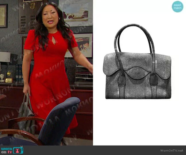 Bcbgmaxazria Paige Tote Bag in Stone worn by Melinda Trask (Tina Huang) on Days of our Lives