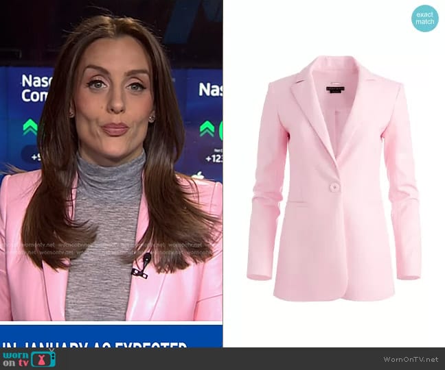 Alice + Olivia Breann Faux Leather Blazer in Petal worn by Kristina Partsinevelos on NBC News Daily