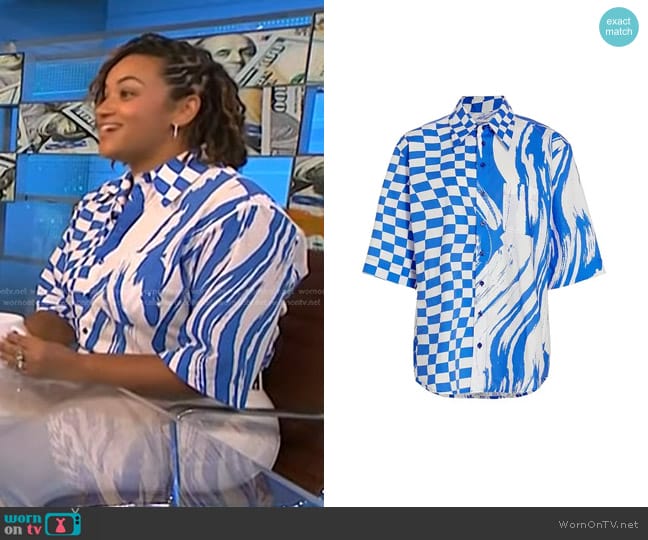 Christopher John Rogers Oversized Wave & Check-Print Shirt in Cunningham Multi worn by Rachel Rodgers on NBC News Daily