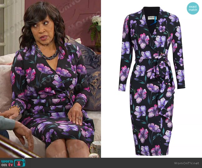 Chiara Boni La Petite Robe Aella Floral Midi-Dress in Pink Vibes worn by Paulina Price (Jackée Harry) on Days of our Lives