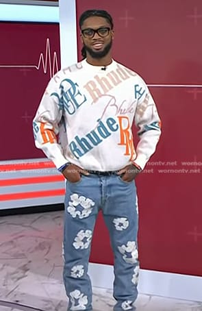 Damar Hamlin's logo printed sweater and floral jeans on Today