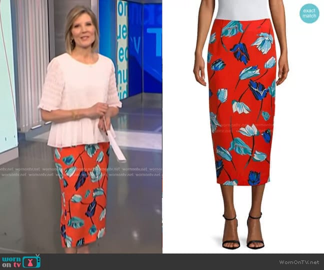 Diane von Furstenberg Floral Midi Pencil Skirt worn by Kate Snow on NBC News Daily