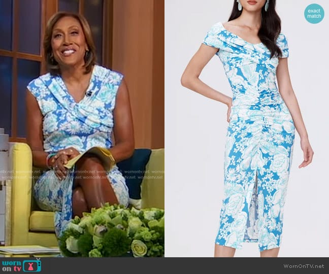 Diane von Furstenberg Stephen Floral Midi Dress in June Bloom Blue worn by Robin Roberts on Good Morning America