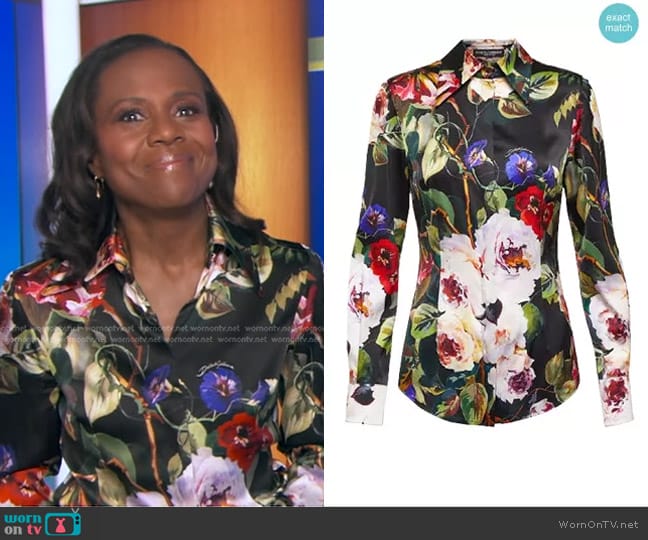 Dolce & Gabbana Floral Silk-Blend Satin Shirt worn by Deborah Roberts on Good Morning America